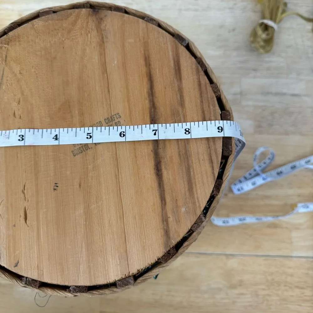 Vintage Wooden Basket Lined Woven Handle Circular Cottage Farmhouse Folk Art EUC